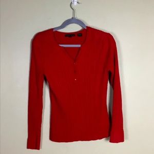 Jeanne Pierre Women Cable knit V-Neck   100% Cotton  Red Sweater Sz. Sm EUC